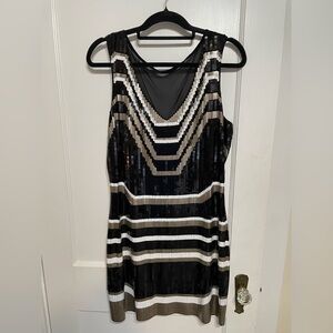 NWT Express Black and Gold Sequin Midi Dress